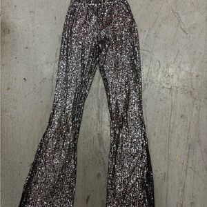 Lucy in the Sky Black and Silver Sequin Flare Pants